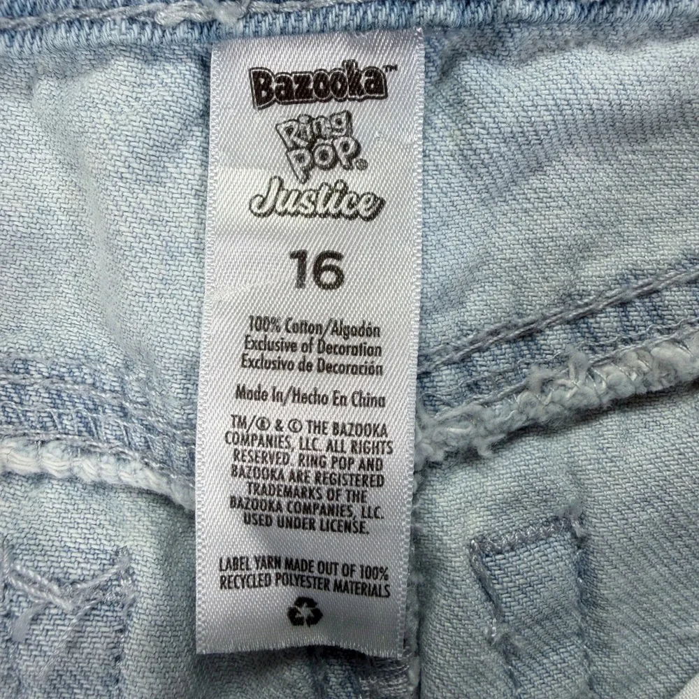 Justice Jeans Kids Size 16 Good Light Blue Bazooka Ring Pop Graphic Straight Leg